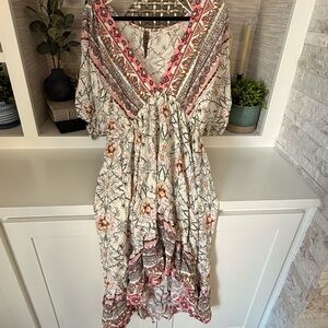 Umgee Cream Maxi Dress with Pink and Brown Floral Border